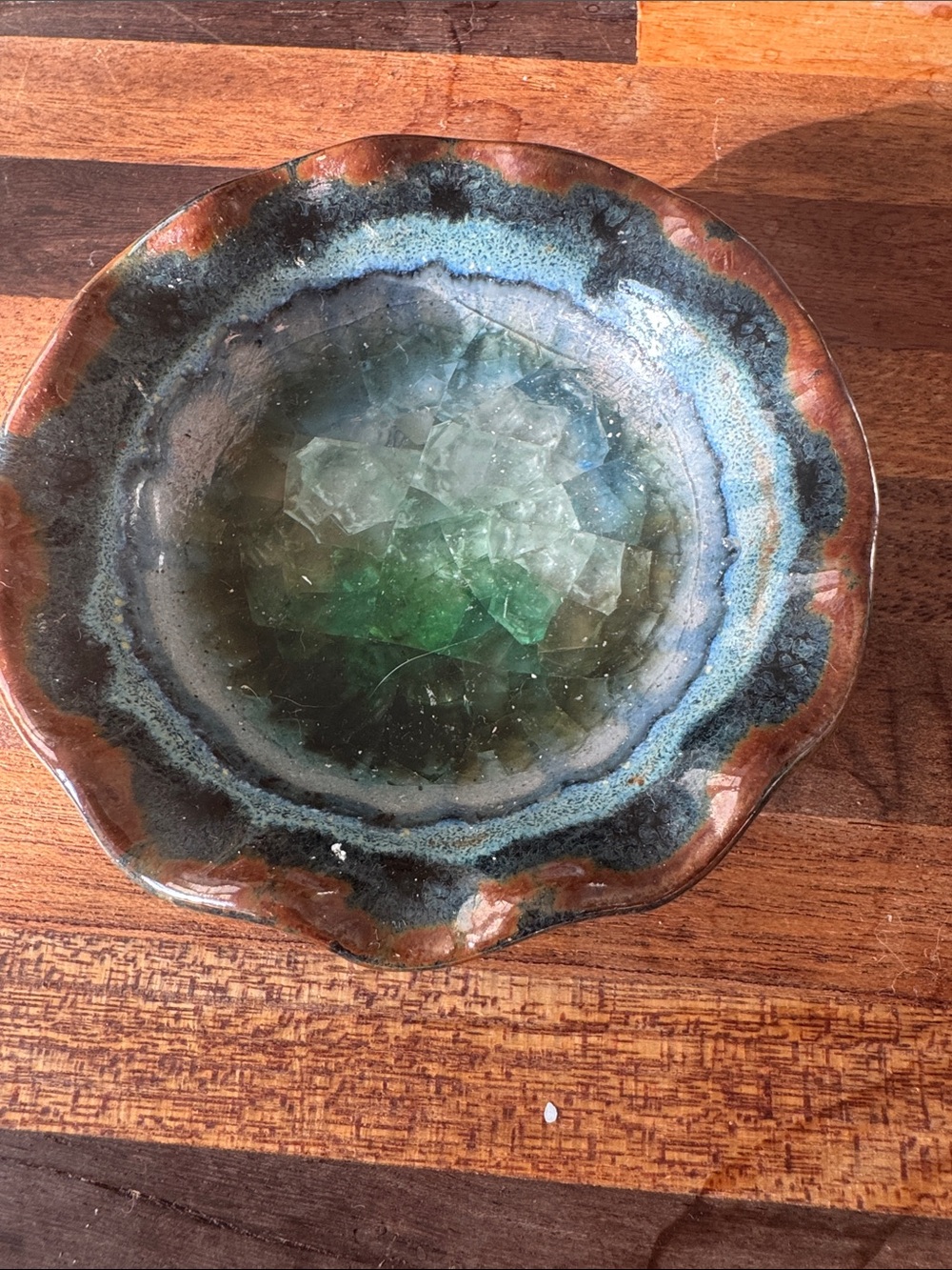 Handcrafted Ceramic Art Bowl in Blue-Green Glaze/jewelry dish